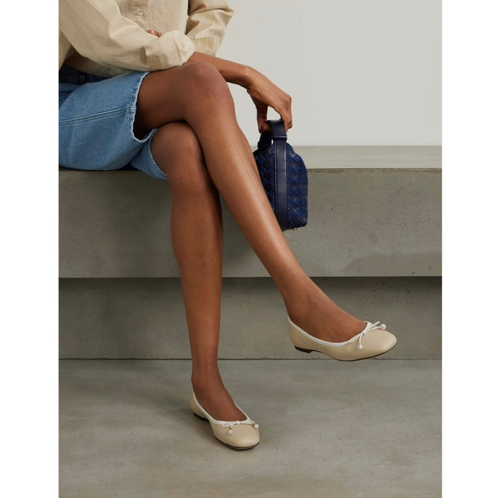 JIMMY CHOO Elme embellished leather-trimmed raffia ballet flats Size IT 39.5 - Picture 15 of 15
